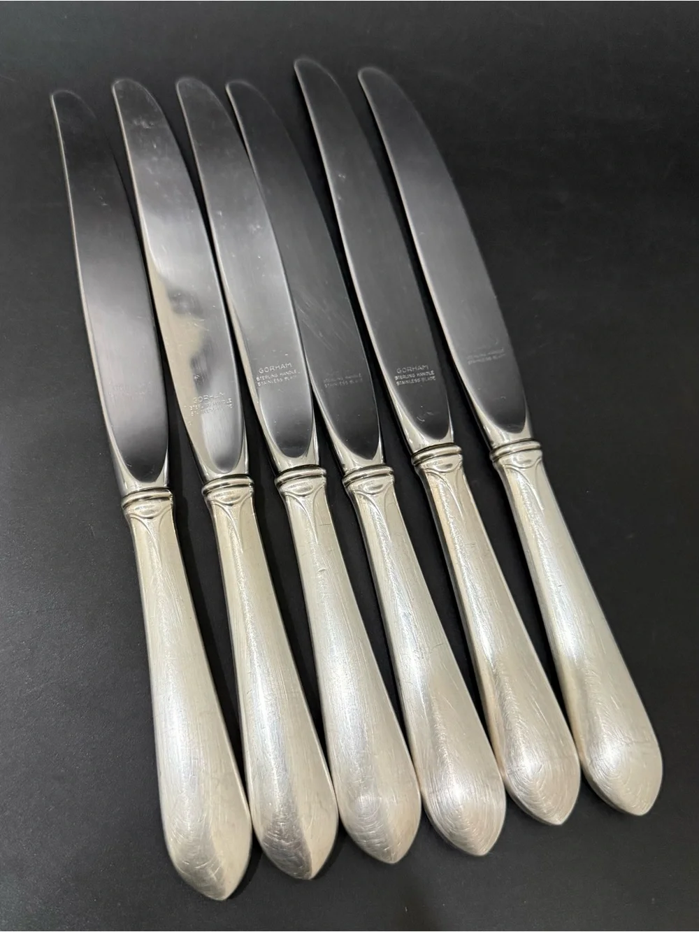 6 Vintage CARTIER Gorham Sterling Silver Gothic Monogram W Hollow Handle Knives